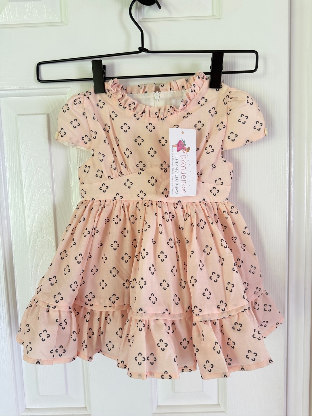 Boutique Girls Pink Ruffle Dress Shorts Matching Set Size 2 Tiered Geometric NWT - Picture 3 of 12